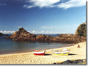 Chiringuitos y reposeras en la Playa Ferradurinha - Bzios - Brasil